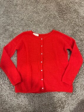 Sezane Bright Red Knit cardigan, XS, mother of pearl buttons